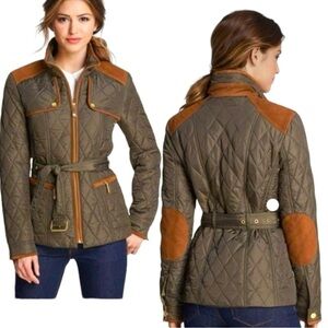 EUC Vince Camuto Quilted Green Elbow Patch Jacket Size Small